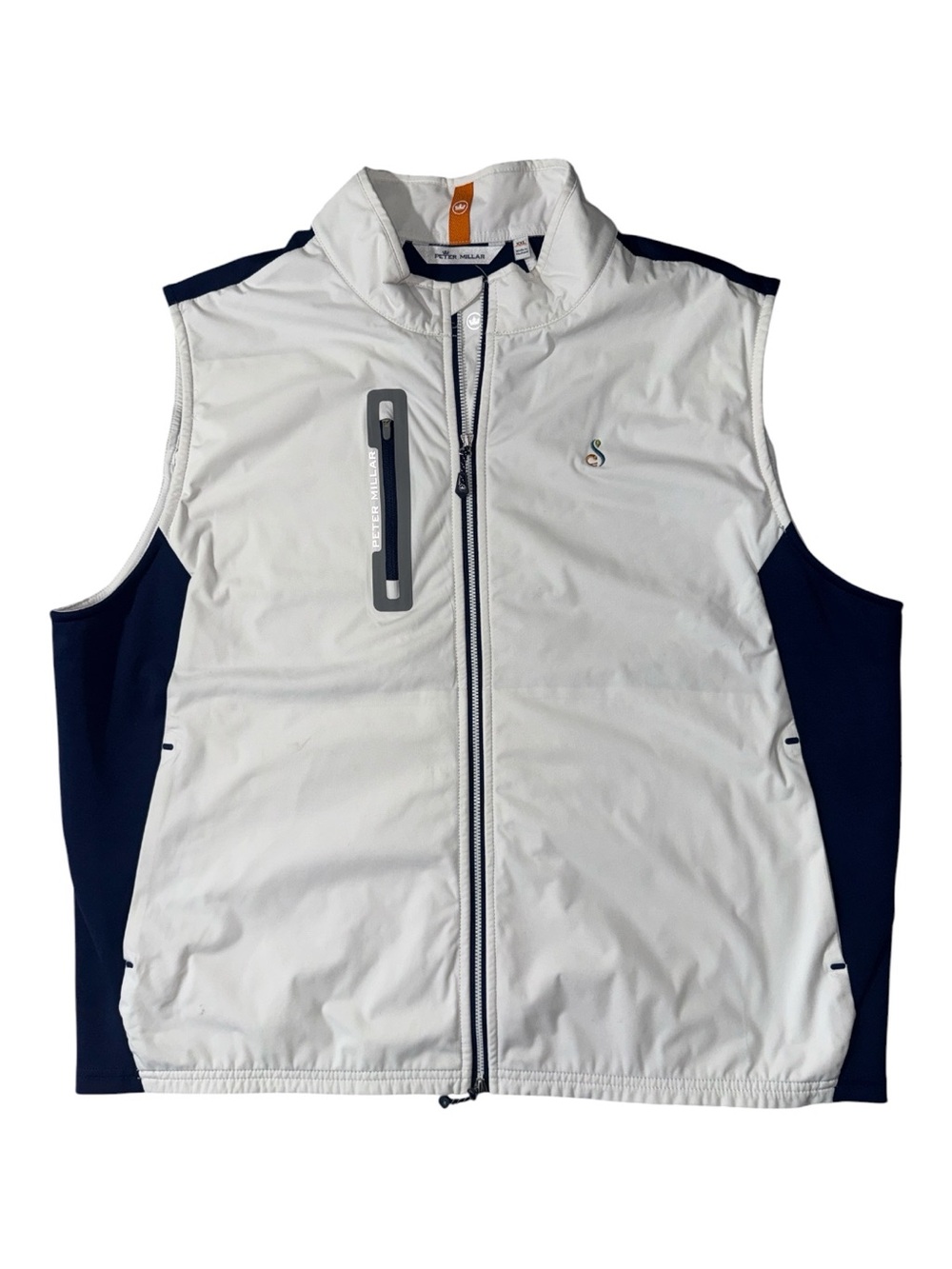 Peter Millar mens 2XL XXL white blue hyperlight fuse performance golf vest EUC